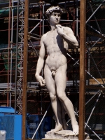 p6120013 A copy of Michelangelo's David. In front of Palazzo Vecchio at the Piazza della Signoria, where it was originally located..
