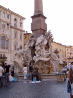 p6160043 Bernini's <a href=../../../rome-notes.html#4rivers>Fountain of four rivers</a> (Nile, Ganges, Danube
and Plate) at the Piazza Novona.